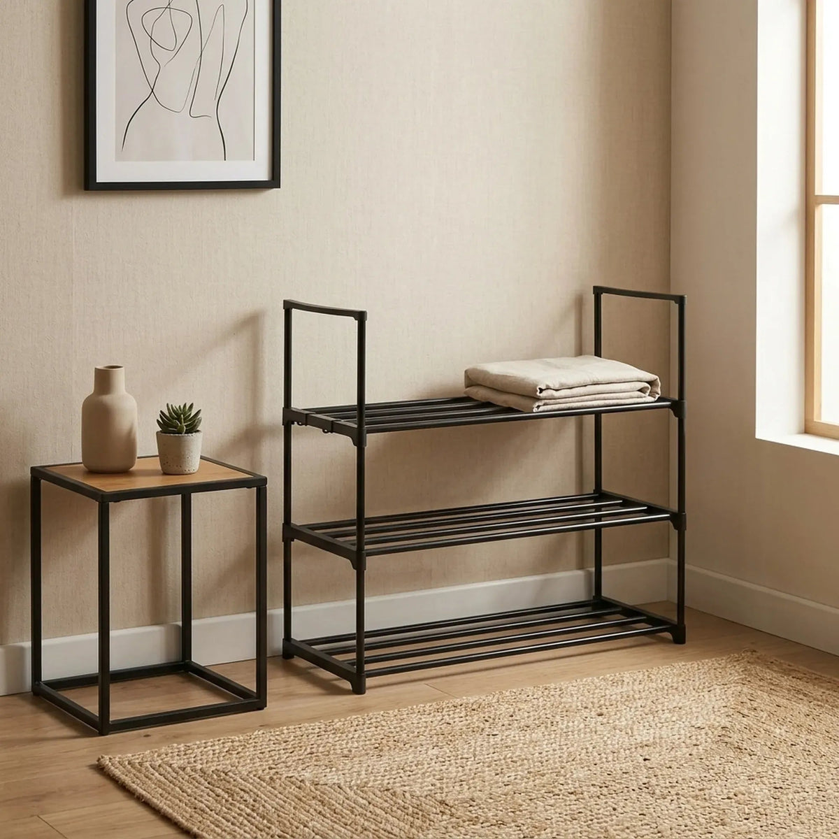 3 Tier Metal Shoe Rack Steel Storage Organiser Basic Small - Black - Furniture > Living Room > Shoe Storage - Rivercity House & Home Co. (ABN 18 642 972 209) - Affordable Modern Furniture Australia