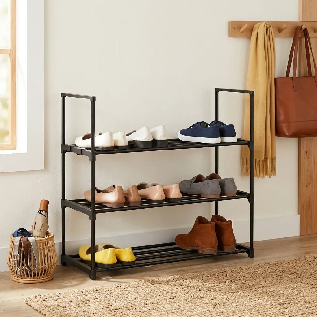 3 Tier Metal Shoe Rack Steel Storage Organiser Basic Small - Black - Furniture > Living Room > Shoe Storage - Rivercity House & Home Co. (ABN 18 642 972 209) - Affordable Modern Furniture Australia