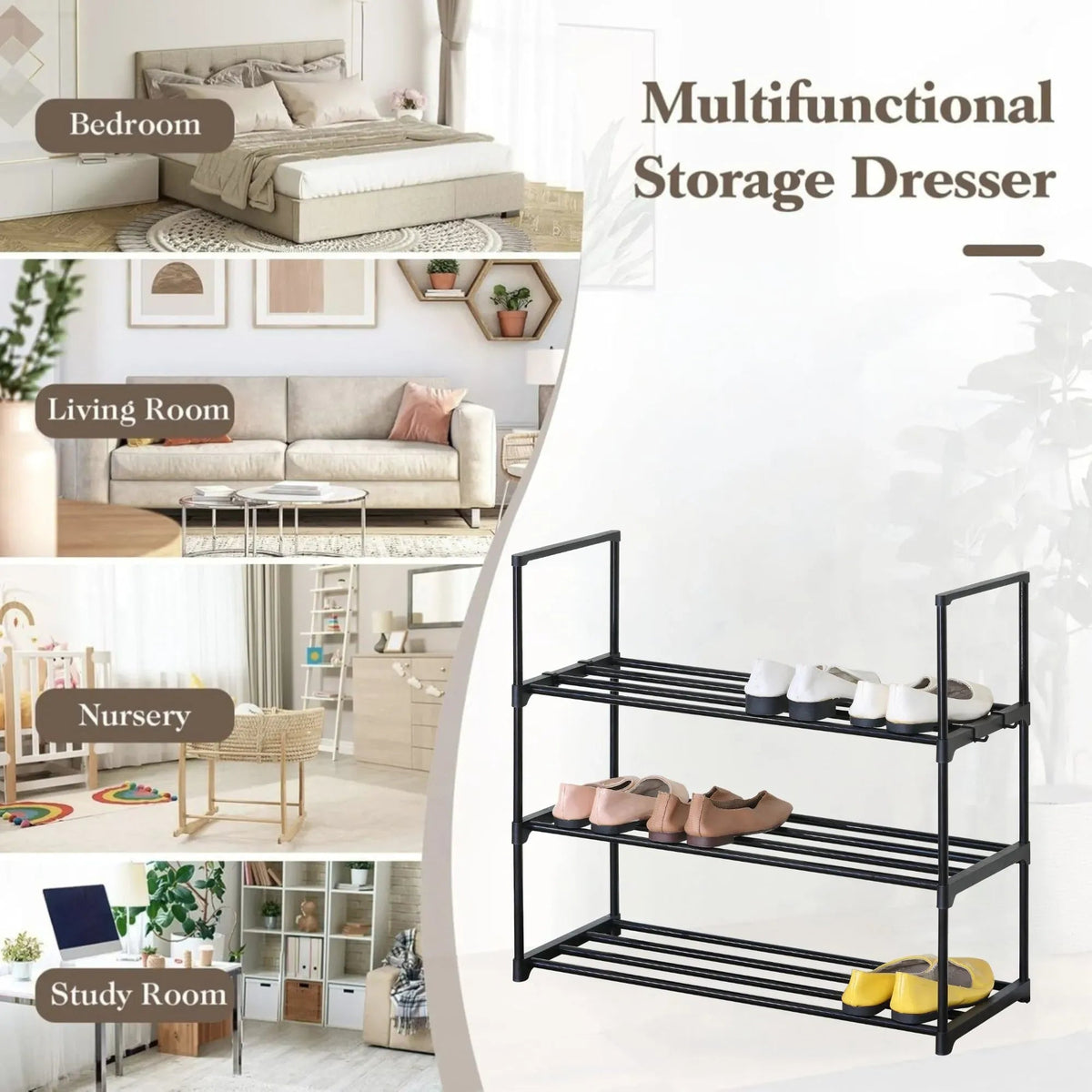 3 Tier Metal Shoe Rack Steel Storage Organiser Basic Small - Black - Furniture > Living Room > Shoe Storage - Rivercity House & Home Co. (ABN 18 642 972 209) - Affordable Modern Furniture Australia