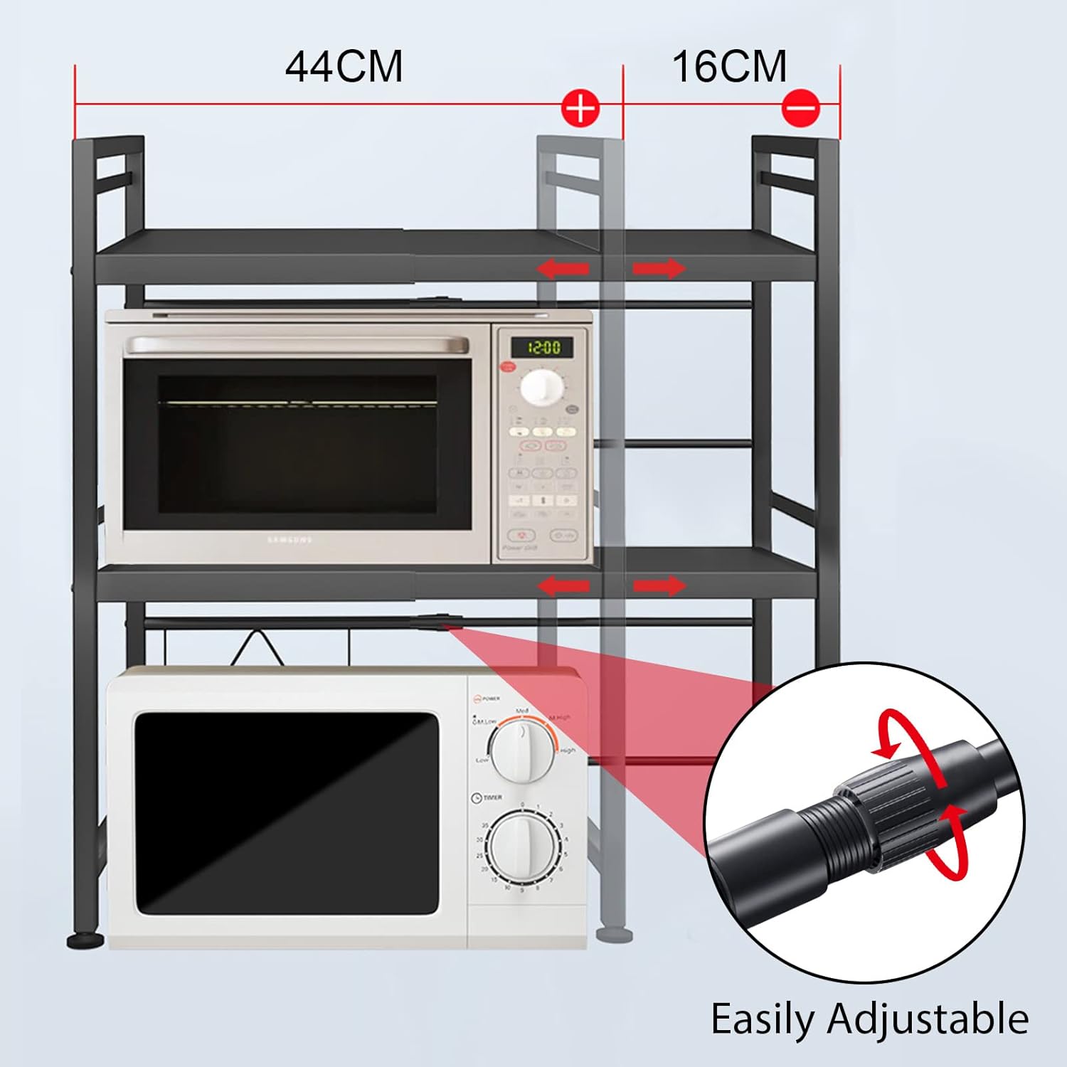 3 - Tier Microwave Oven Rack with Adjustable Metal Kitchen Shelf Stand for Countertop Storage and 6 Hooks for Utensils - Home & Garden > DIY > Kitchen & Bathroom DIY - Rivercity House & Home Co. (ABN 18 642 972 209) - Affordable Modern Furniture Australia