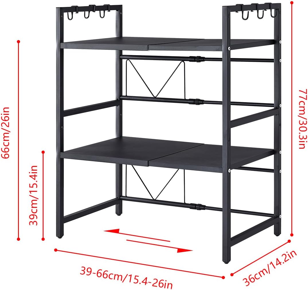 3 - Tier Microwave Oven Rack with Adjustable Metal Kitchen Shelf Stand for Countertop Storage and 6 Hooks for Utensils - Home & Garden > DIY > Kitchen & Bathroom DIY - Rivercity House & Home Co. (ABN 18 642 972 209) - Affordable Modern Furniture Australia