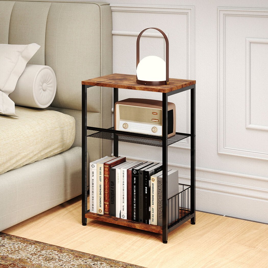 3 - Tier Modern Side Table with Storage Shelves - Vintage Brown - Rivercity House & Home Co. (ABN 18 642 972 209) - Affordable Modern Furniture Australia