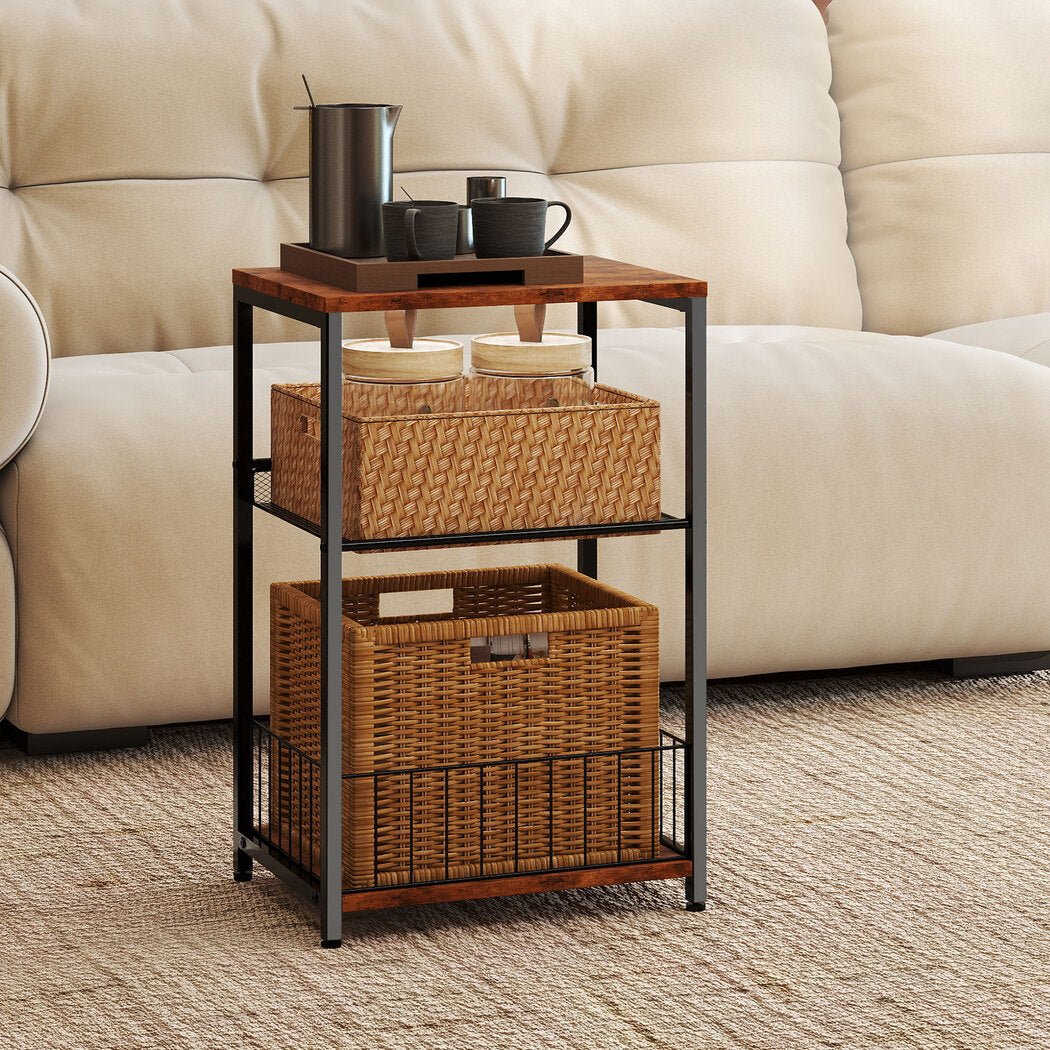 3 - Tier Modern Side Table with Storage Shelves - Vintage Brown - Rivercity House & Home Co. (ABN 18 642 972 209) - Affordable Modern Furniture Australia