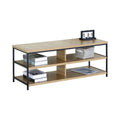3 Tier Open Shelf TV Stand Entertainment Console 110cm - Brown Rustic Steel