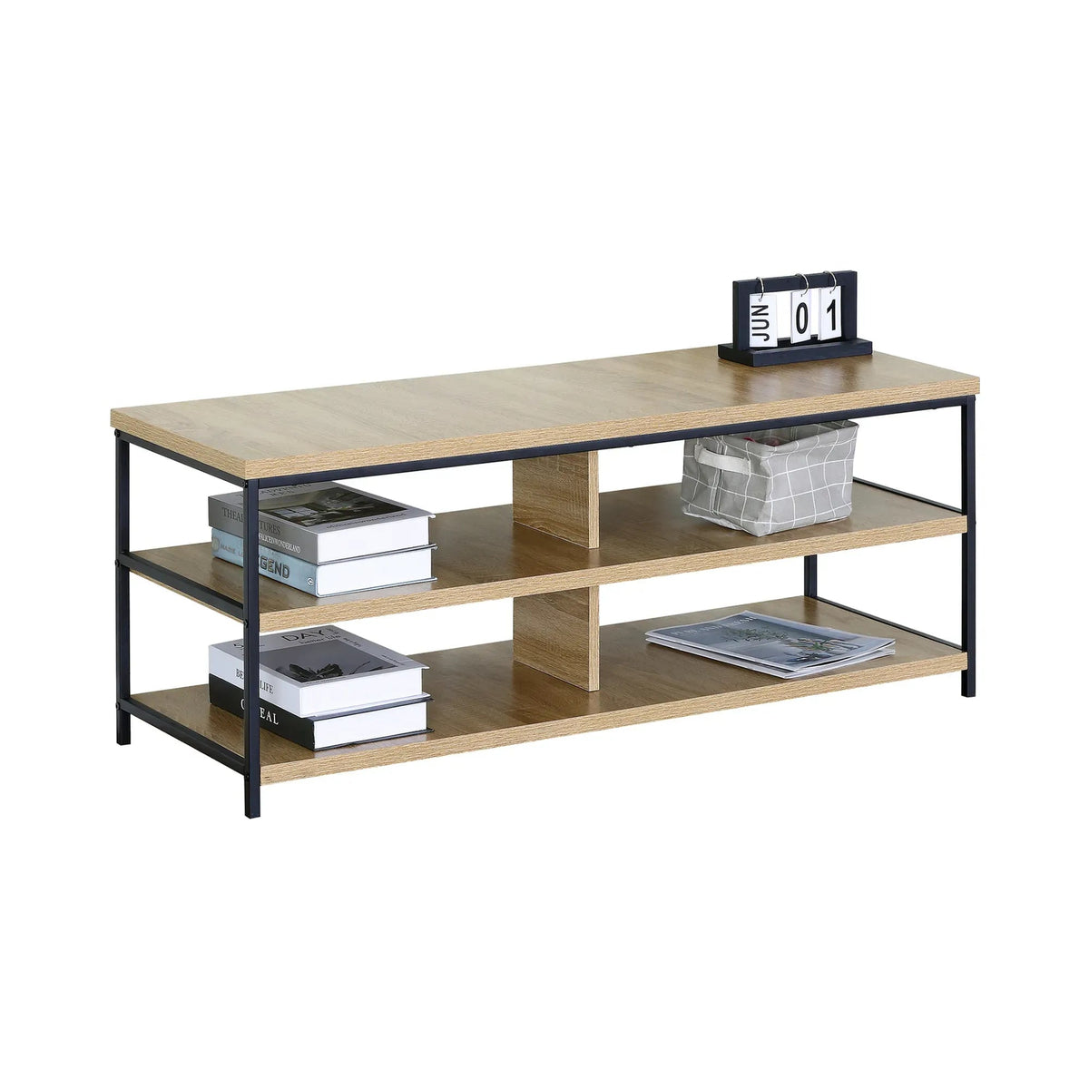 3 Tier Open Shelf TV Stand Entertainment Console 110cm - Brown Rustic Steel - Furniture > Living Room > TV Units - Rivercity House & Home Co. (ABN 18 642 972 209) - Affordable Modern Furniture Australia