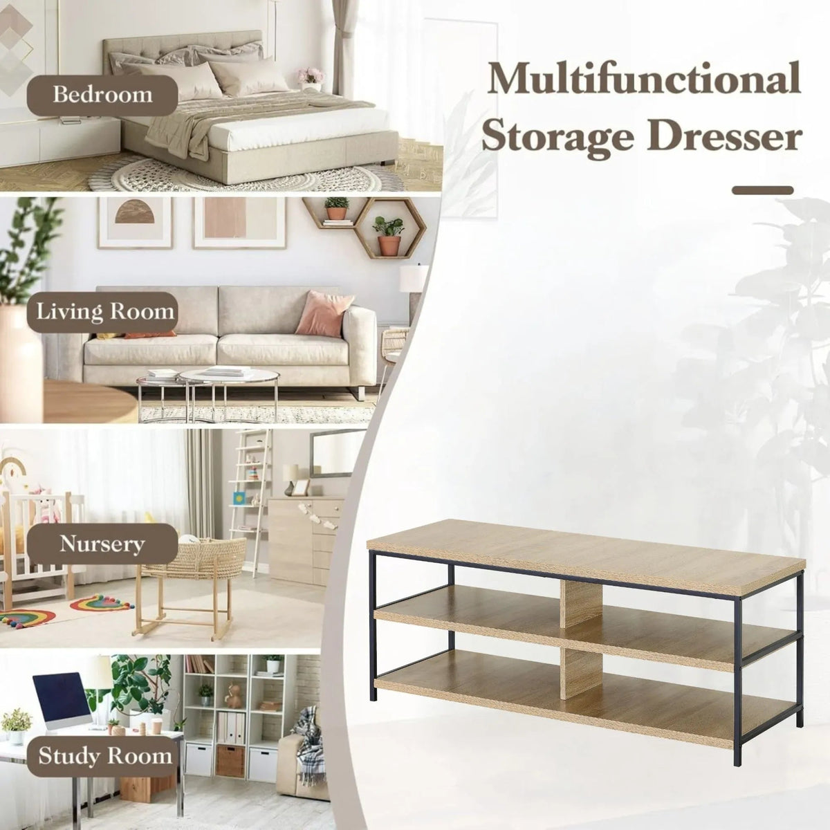 3 Tier Open Shelf TV Stand Entertainment Console 110cm - Brown Rustic Steel - Furniture > Living Room > TV Units - Rivercity House & Home Co. (ABN 18 642 972 209) - Affordable Modern Furniture Australia