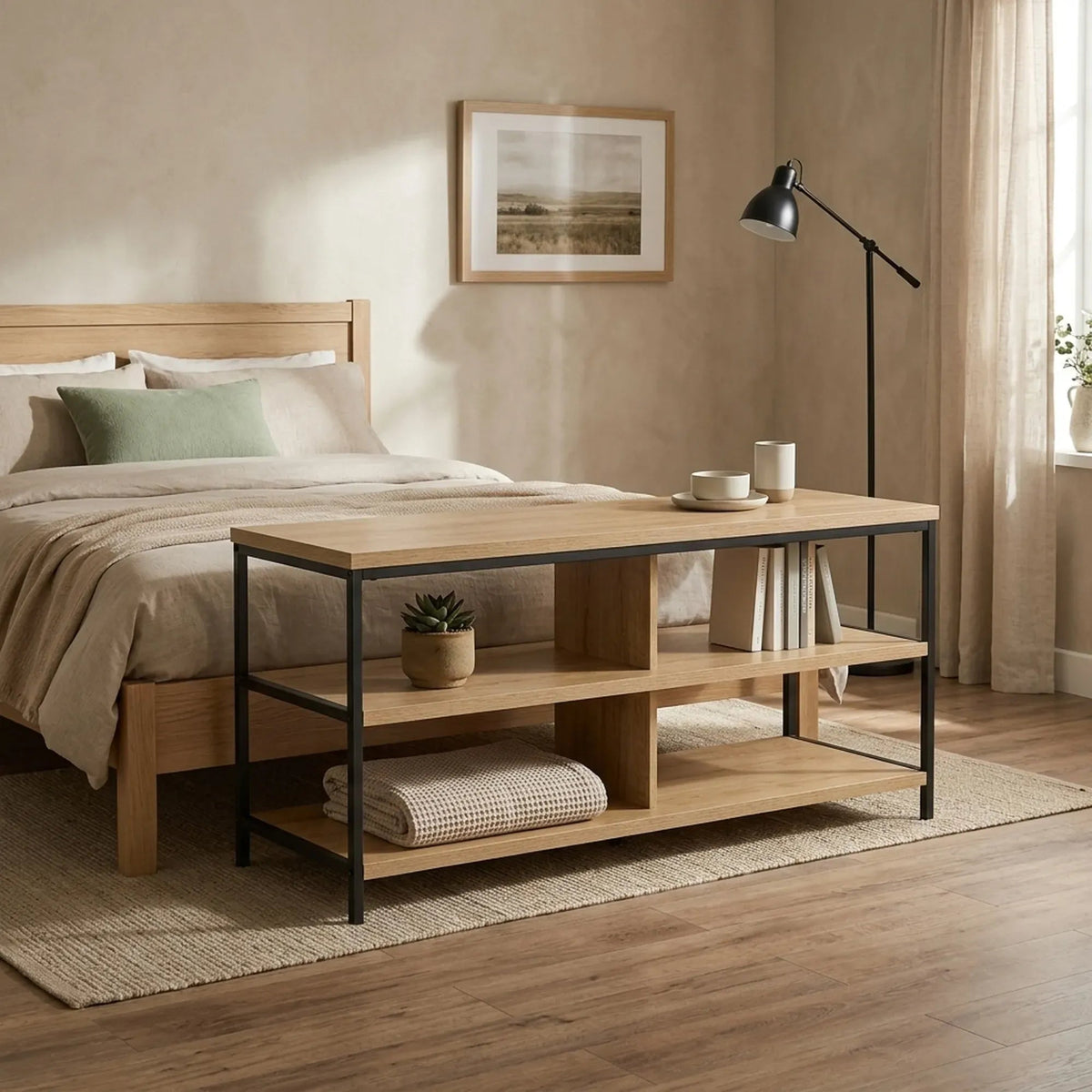 3 Tier Open Shelf TV Stand Entertainment Console 110cm - Brown Rustic Steel - Furniture > Living Room > TV Units - Rivercity House & Home Co. (ABN 18 642 972 209) - Affordable Modern Furniture Australia