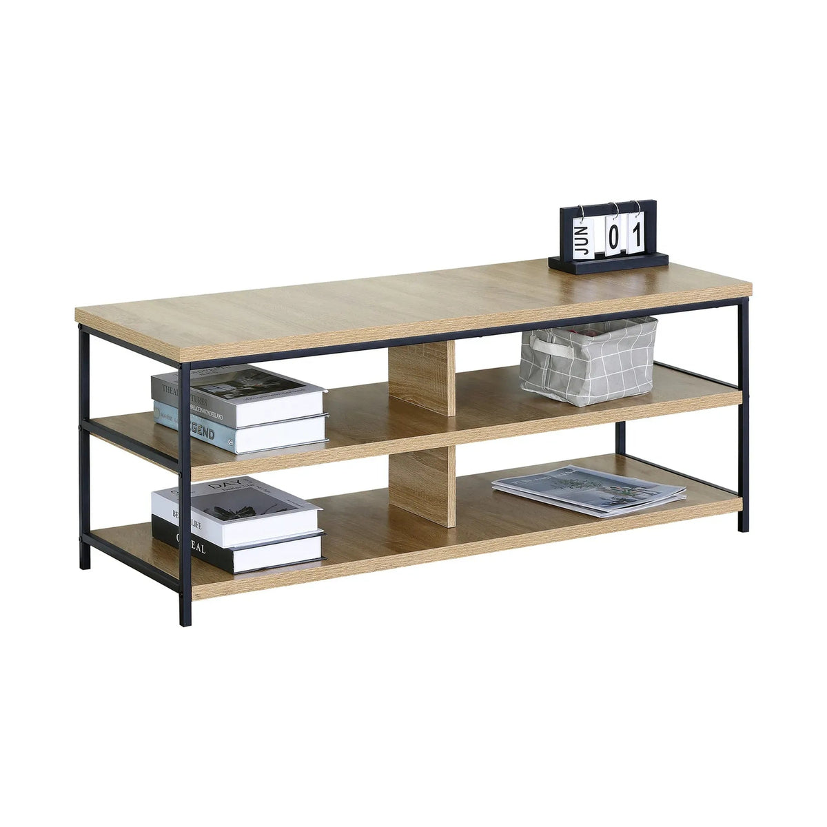 3 Tier Open Shelf TV Stand Entertainment Console 110cm - Brown Rustic Steel - Furniture > Living Room > TV Units - Rivercity House & Home Co. (ABN 18 642 972 209) - Affordable Modern Furniture Australia
