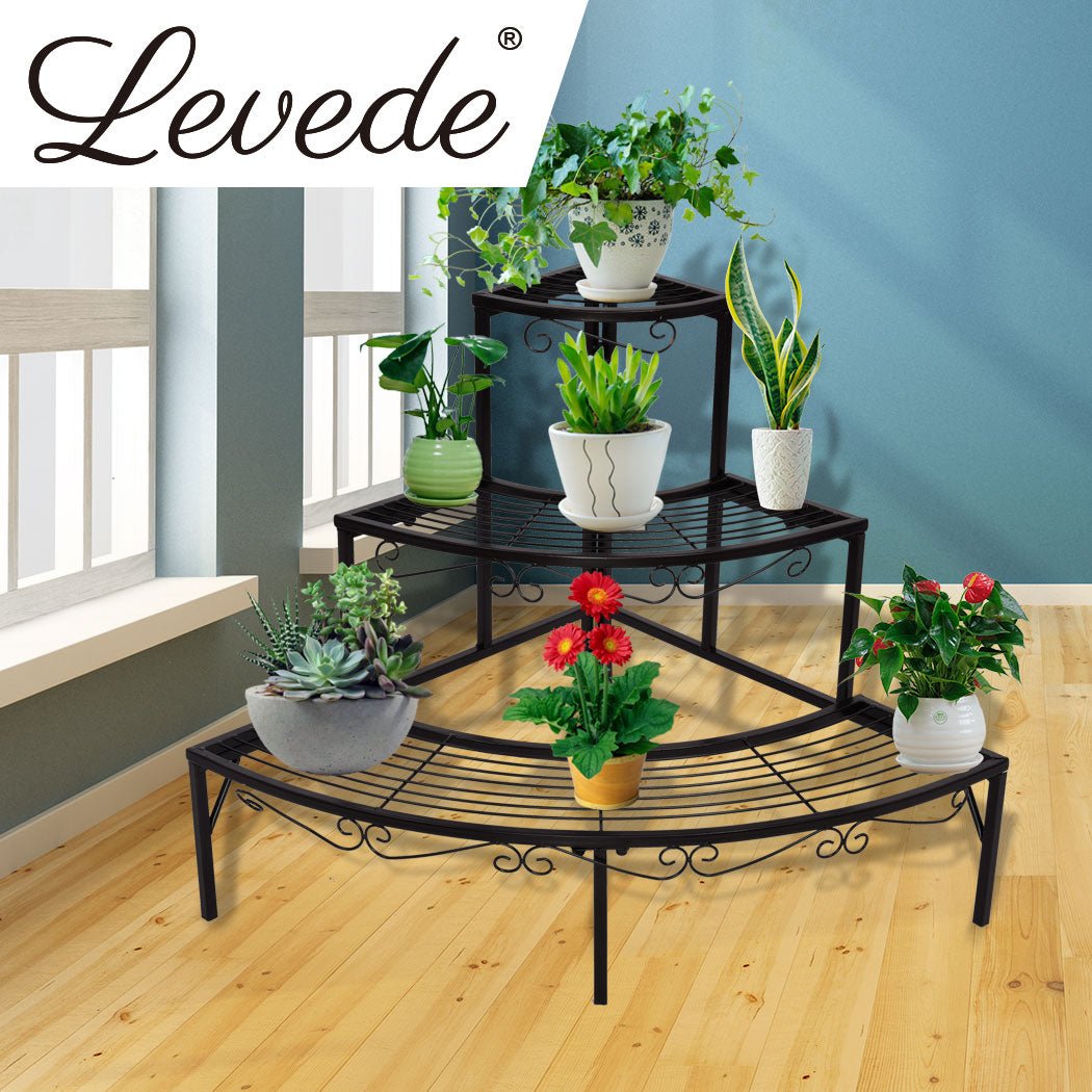 3 - Tier Outdoor Indoor Pot Plant Stand - Black - Rivercity House & Home Co. (ABN 18 642 972 209) - Affordable Modern Furniture Australia