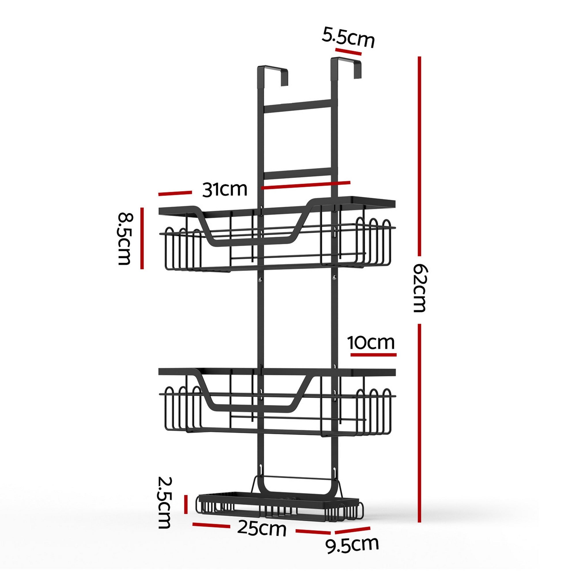 3 Tier Over The Door Shower Caddy Hanging Bathroom Storage Organizer - Furniture > Bathroom > Bathroom Cabinets, Cupboards & Storage - Rivercity House & Home Co. (ABN 18 642 972 209) - Affordable Modern Furniture Australia