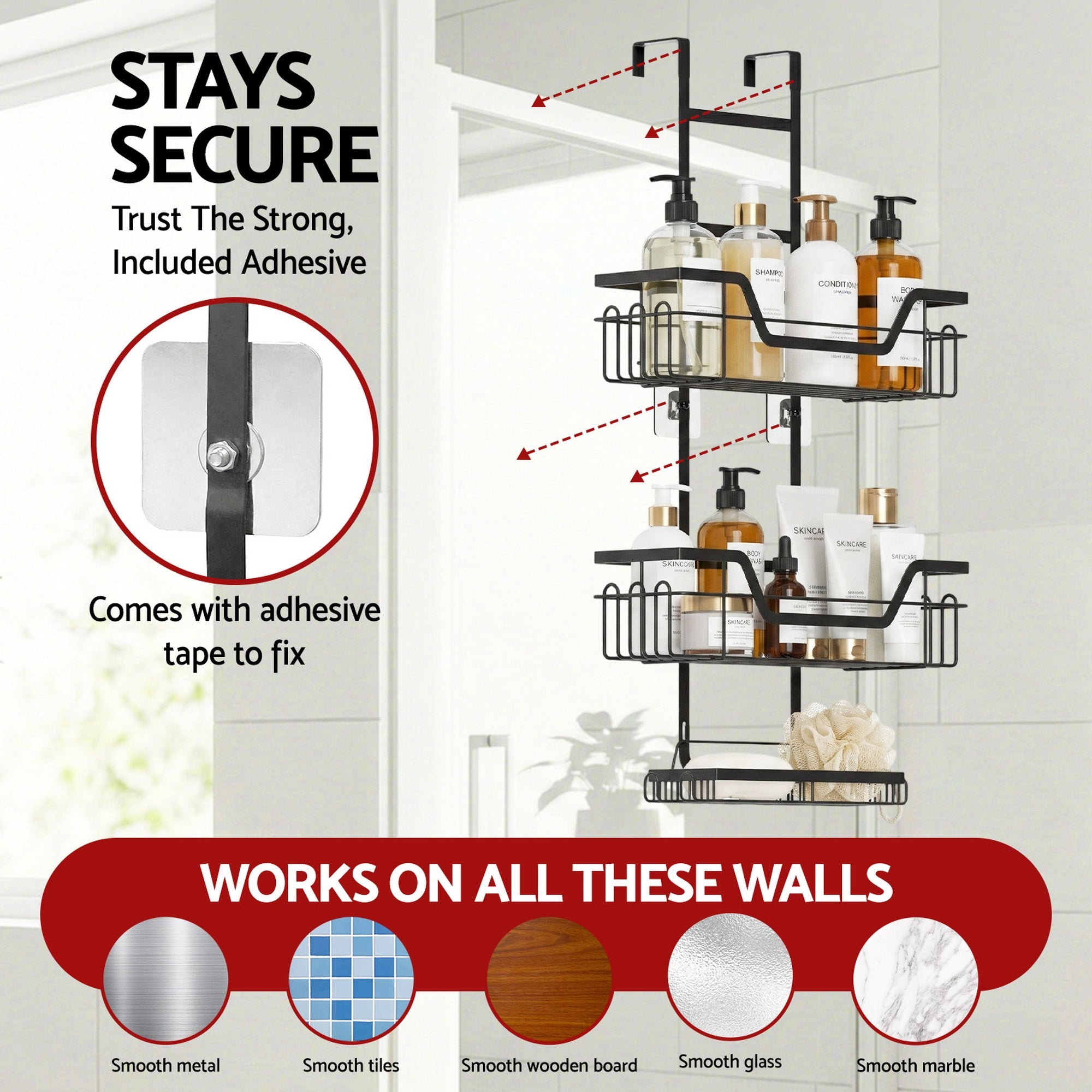 3 Tier Over The Door Shower Caddy Hanging Bathroom Storage Organizer - Furniture > Bathroom > Bathroom Cabinets, Cupboards & Storage - Rivercity House & Home Co. (ABN 18 642 972 209) - Affordable Modern Furniture Australia