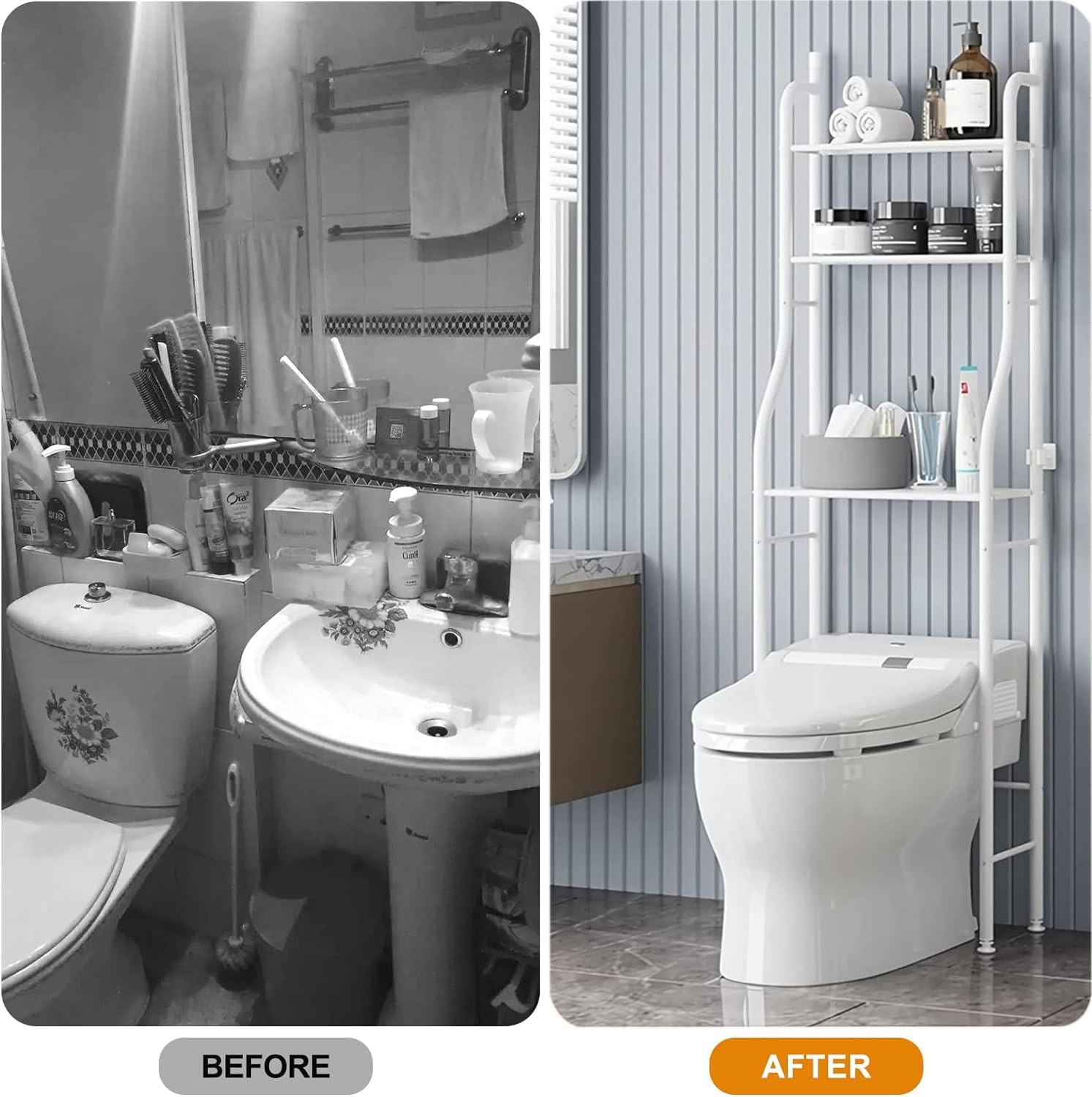 3 - Tier Over The Toilet Storage Rack with Hooks & Paper Holder for Bathroom & Laundry Room - Home & Garden > Laundry & Cleaning > Laundry Storage - Rivercity House & Home Co. (ABN 18 642 972 209) - Affordable Modern Furniture Australia