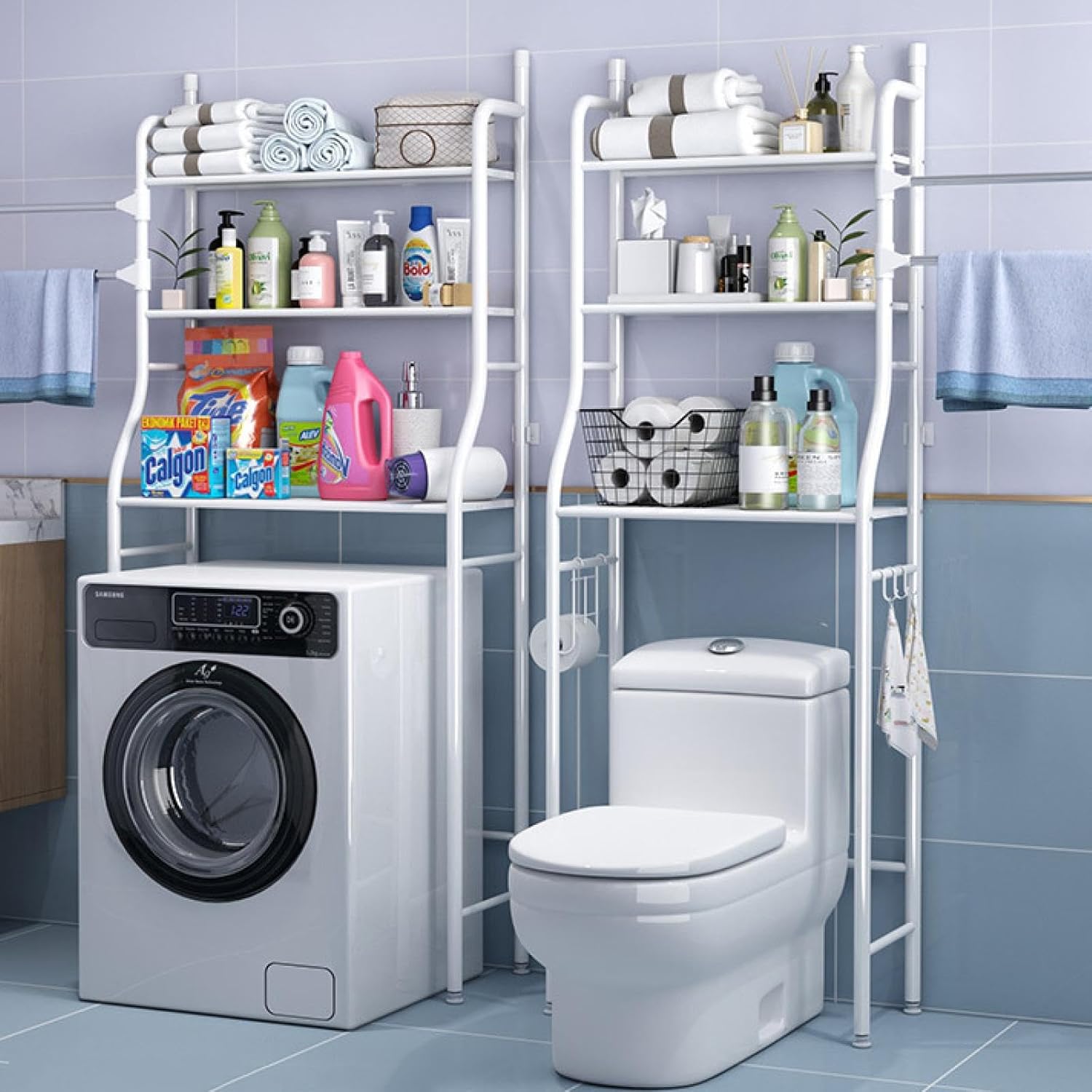 3 - Tier Over The Toilet Storage Rack with Hooks & Paper Holder for Bathroom & Laundry Room - Home & Garden > Laundry & Cleaning > Laundry Storage - Rivercity House & Home Co. (ABN 18 642 972 209) - Affordable Modern Furniture Australia