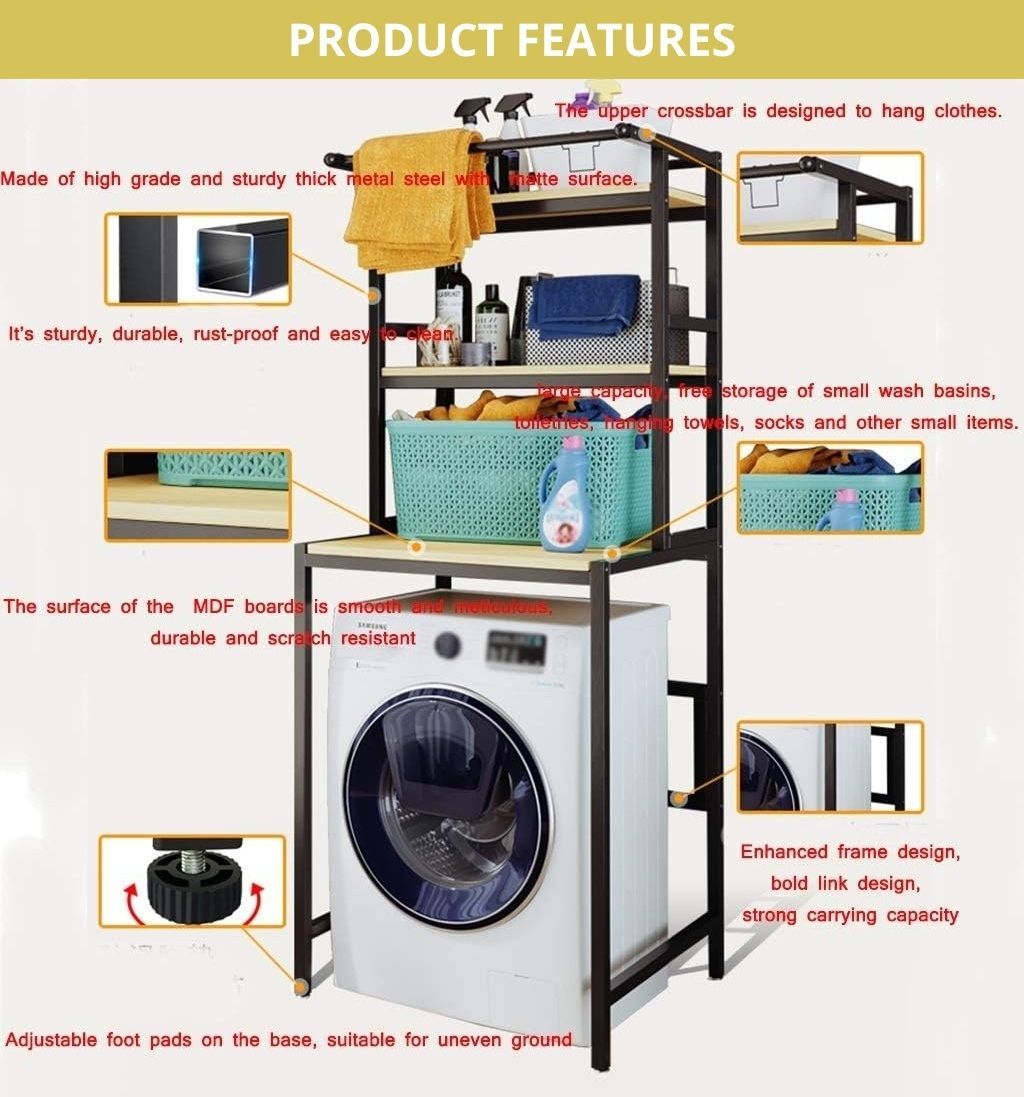 3 - Tier Over Washing Machine Storage Rack Laundry Shelf Organizer for Bathroom or Toilet (Black) - Home & Garden > Laundry & Cleaning > Laundry Storage - Rivercity House & Home Co. (ABN 18 642 972 209) - Affordable Modern Furniture Australia