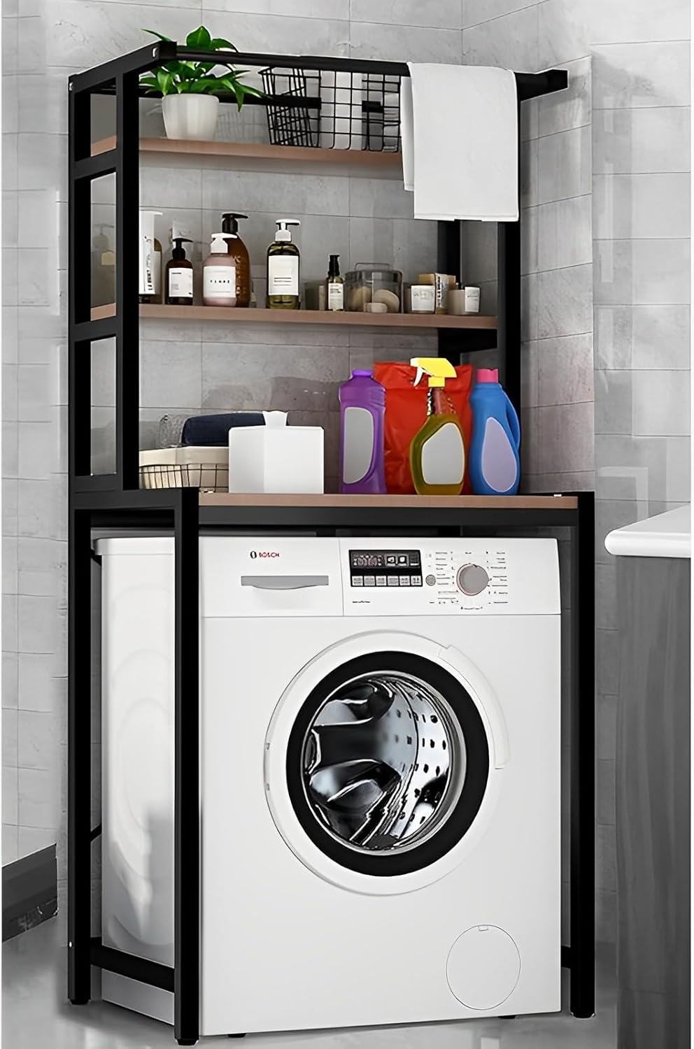 3 - Tier Over Washing Machine Storage Rack Laundry Shelf Organizer for Bathroom or Toilet (Black) - Home & Garden > Laundry & Cleaning > Laundry Storage - Rivercity House & Home Co. (ABN 18 642 972 209) - Affordable Modern Furniture Australia