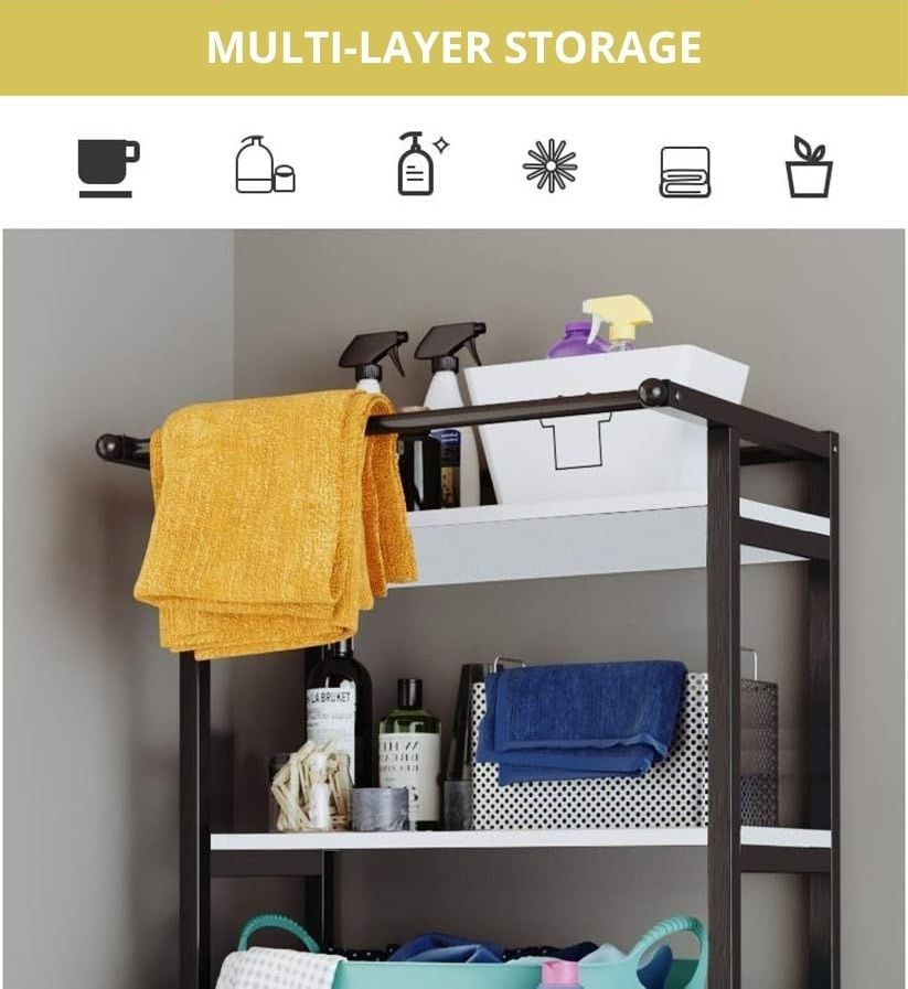 3 - Tier Over Washing Machine Storage Rack Laundry Shelf Organizer for Bathroom or Toilet (Black) - Home & Garden > Laundry & Cleaning > Laundry Storage - Rivercity House & Home Co. (ABN 18 642 972 209) - Affordable Modern Furniture Australia