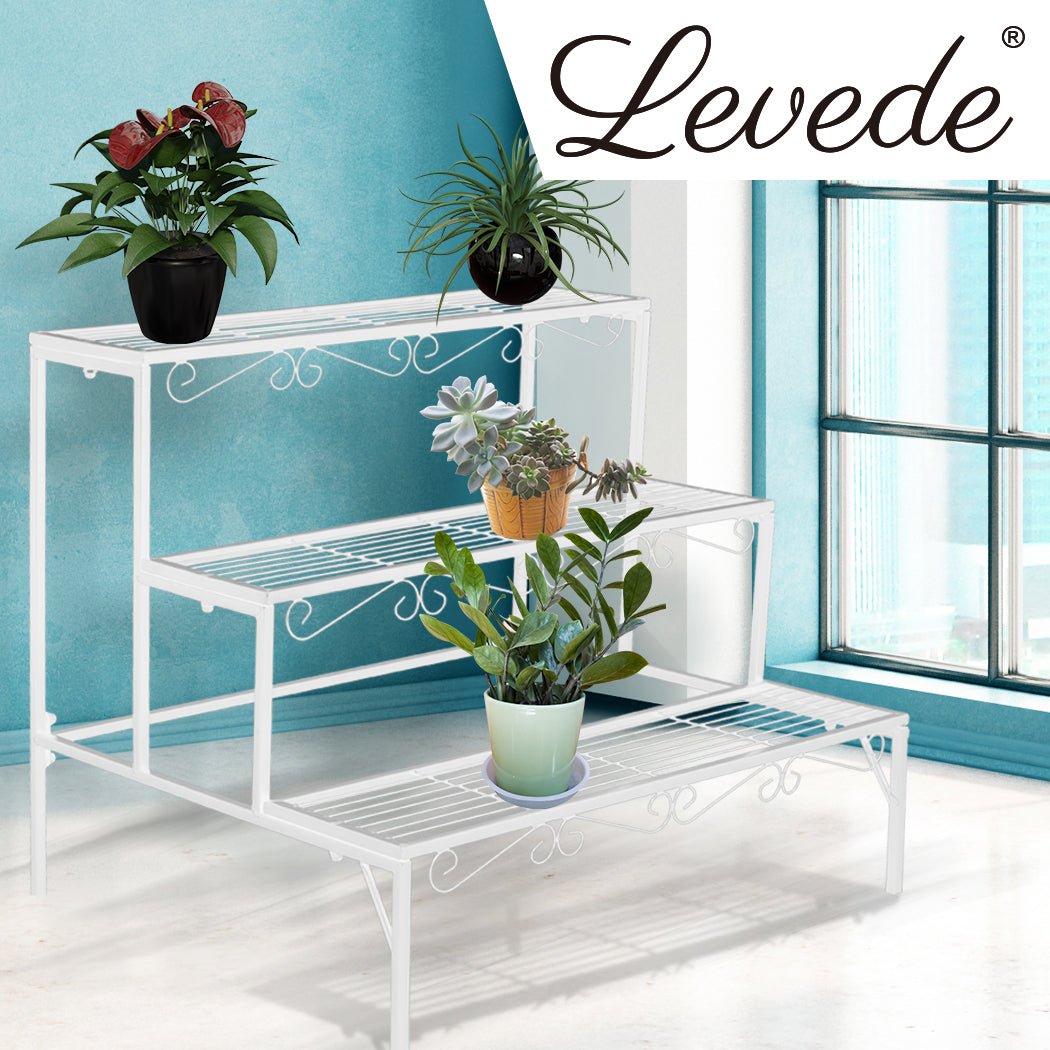 3 Tier Rectangle Metal Plant Stand - White - Rivercity House & Home Co. (ABN 18 642 972 209) - Affordable Modern Furniture Australia