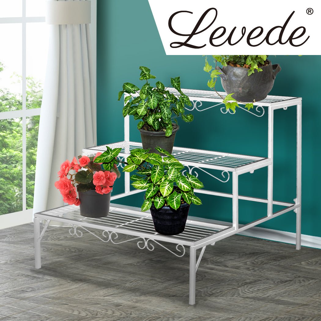 3 Tier Rectangle Metal Plant Stand - White - Rivercity House & Home Co. (ABN 18 642 972 209) - Affordable Modern Furniture Australia
