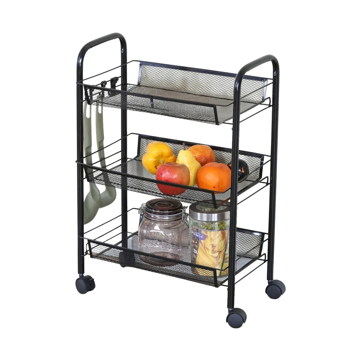 3 Tier Rolling Kitchen Trolley Cart Metal Mesh Steel - Black - Furniture > Dining > Kitchen & Dining Trolleys - Rivercity House & Home Co. (ABN 18 642 972 209) - Affordable Modern Furniture Australia