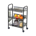 3 Tier Rolling Kitchen Trolley Cart Metal Mesh Steel - Black