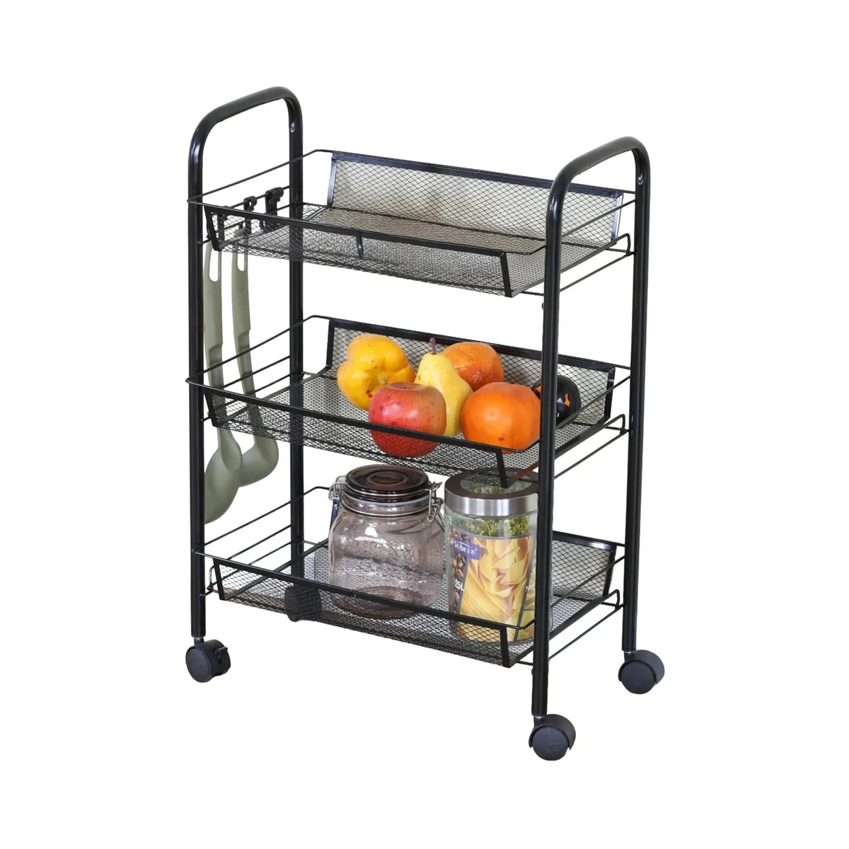 3 Tier Rolling Kitchen Trolley Cart Metal Mesh Steel - Black - Furniture > Dining > Kitchen & Dining Trolleys - Rivercity House & Home Co. (ABN 18 642 972 209) - Affordable Modern Furniture Australia