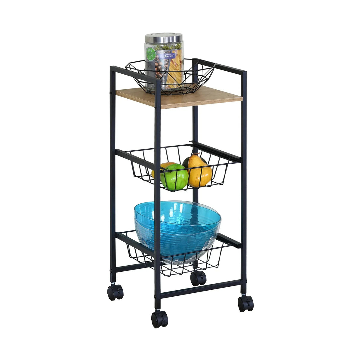 3 Tier Rolling Kitchen Trolley Cart with Steel Frame and MDF Top Shelf - Rustic Brown - Furniture > Dining > Kitchen & Dining Trolleys - Rivercity House & Home Co. (ABN 18 642 972 209) - Affordable Modern Furniture Australia