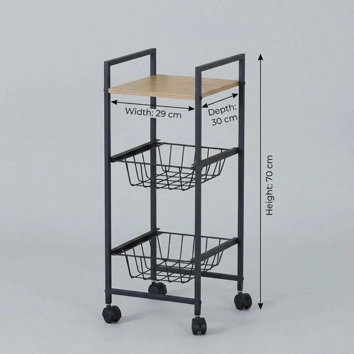3 Tier Rolling Kitchen Trolley Cart with Steel Frame and MDF Top Shelf - Rustic Brown - Furniture > Dining > Kitchen & Dining Trolleys - Rivercity House & Home Co. (ABN 18 642 972 209) - Affordable Modern Furniture Australia