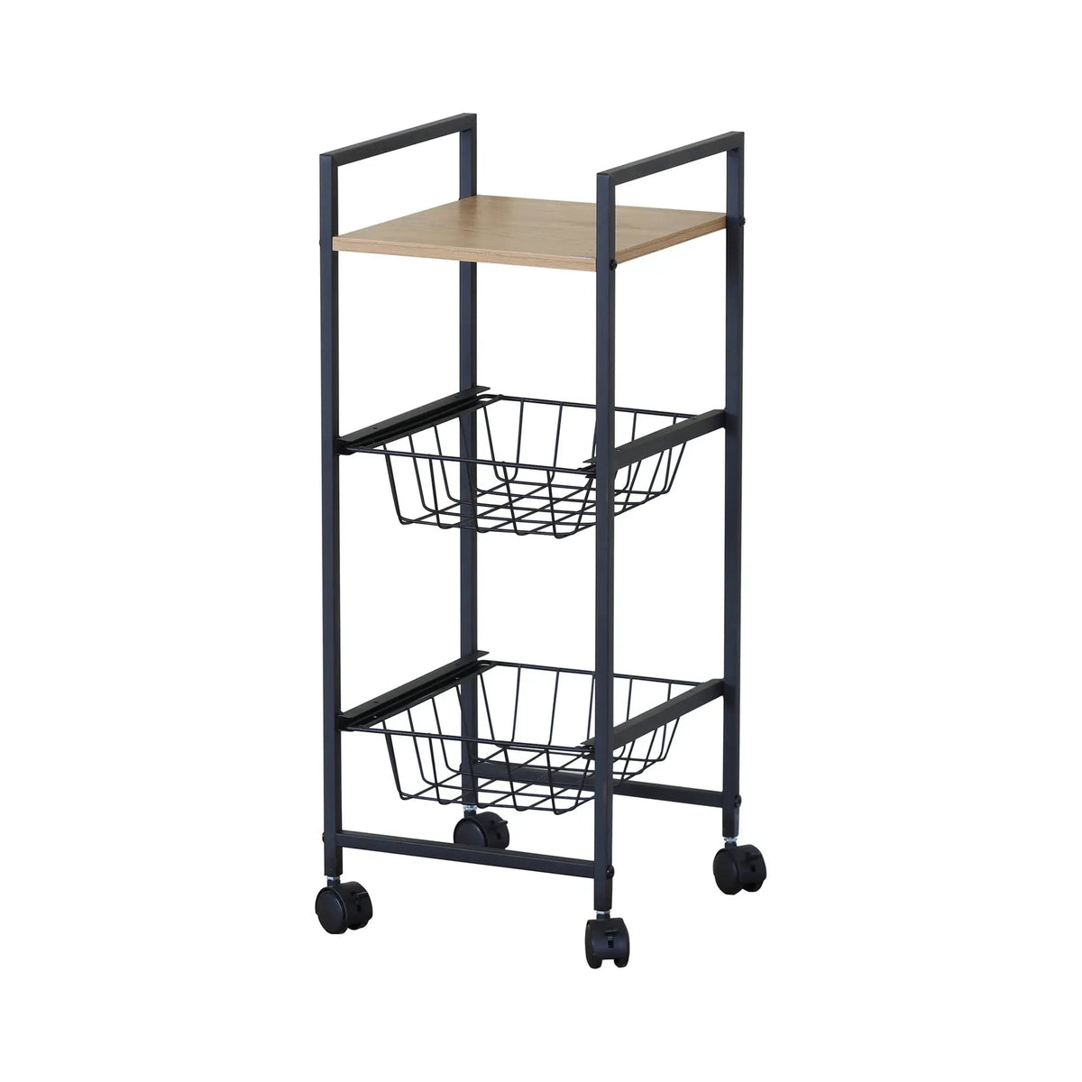3 Tier Rolling Kitchen Trolley Cart with Steel Frame and MDF Top Shelf - Rustic Brown - Furniture > Dining > Kitchen & Dining Trolleys - Rivercity House & Home Co. (ABN 18 642 972 209) - Affordable Modern Furniture Australia