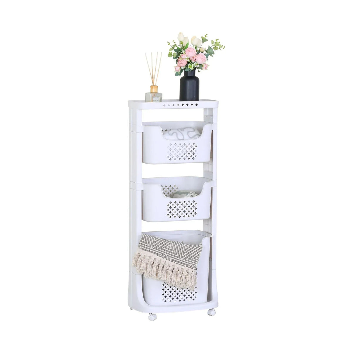 3 Tier Rolling Laundry Basket with Wheels Basic Plastic - White - Home & Garden > Laundry & Cleaning > Drying Racks & Hangers - Rivercity House & Home Co. (ABN 18 642 972 209) - Affordable Modern Furniture Australia