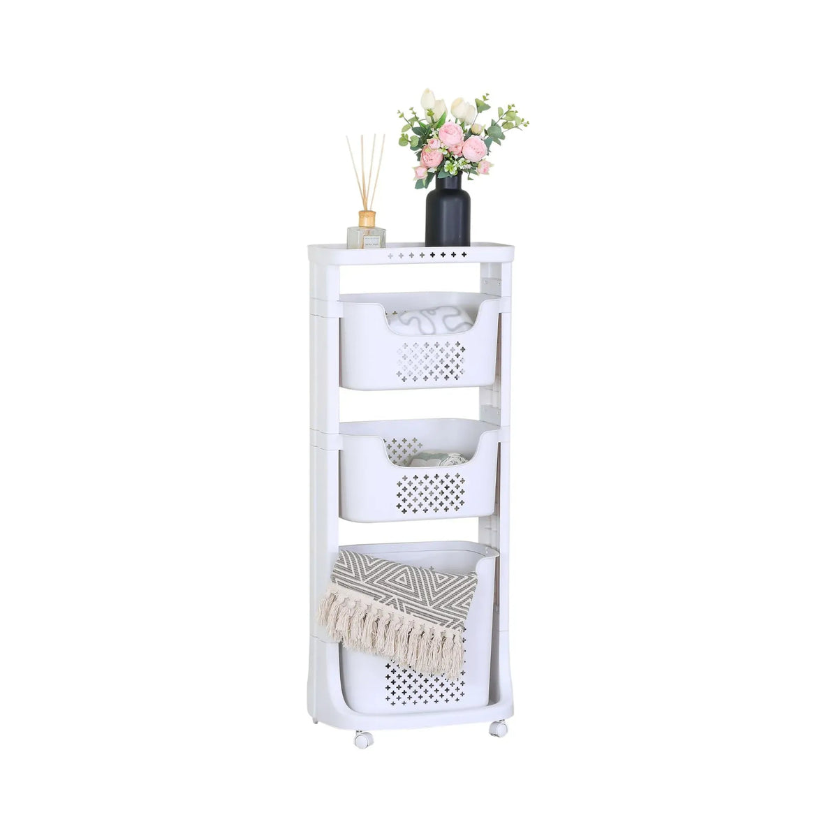 3 Tier Rolling Laundry Basket with Wheels Basic Plastic - White - Home & Garden > Laundry & Cleaning > Drying Racks & Hangers - Rivercity House & Home Co. (ABN 18 642 972 209) - Affordable Modern Furniture Australia