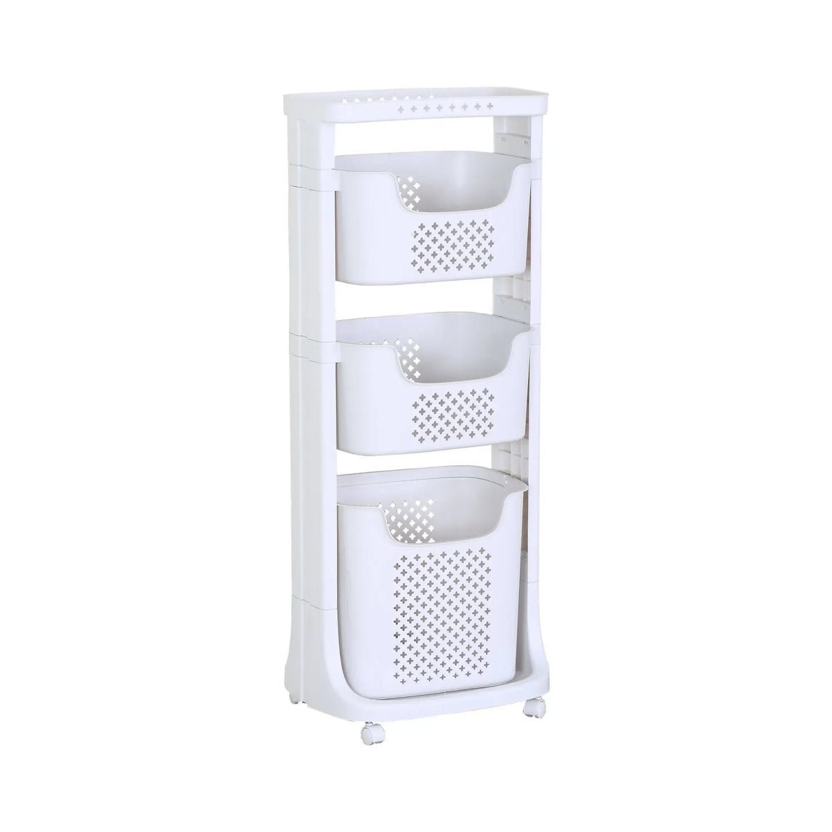 3 Tier Rolling Laundry Basket with Wheels Basic Plastic - White - Home & Garden > Laundry & Cleaning > Drying Racks & Hangers - Rivercity House & Home Co. (ABN 18 642 972 209) - Affordable Modern Furniture Australia
