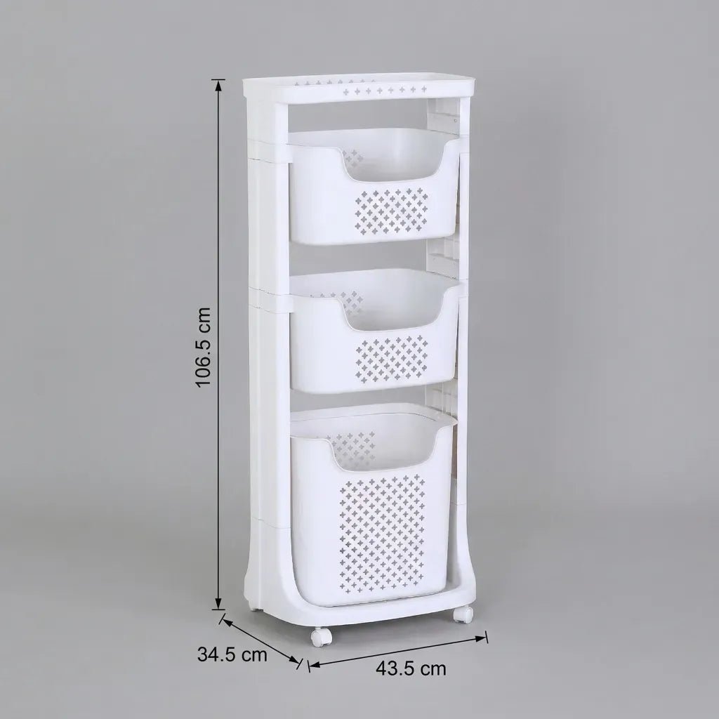 3 Tier Rolling Laundry Basket with Wheels Basic Plastic - White - Home & Garden > Laundry & Cleaning > Drying Racks & Hangers - Rivercity House & Home Co. (ABN 18 642 972 209) - Affordable Modern Furniture Australia