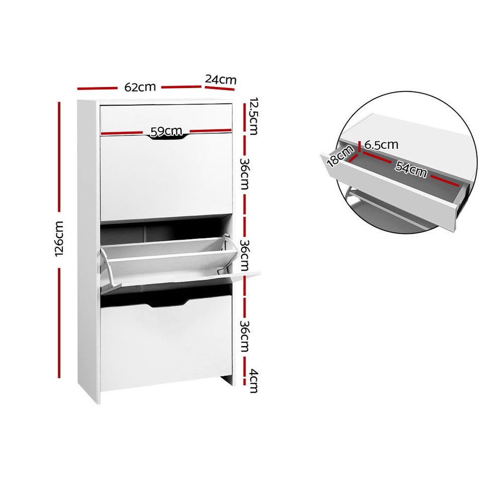 3 Tier Shoe Cabinet High Gloss White - Rivercity House & Home Co. (ABN 18 642 972 209) - Affordable Modern Furniture Australia