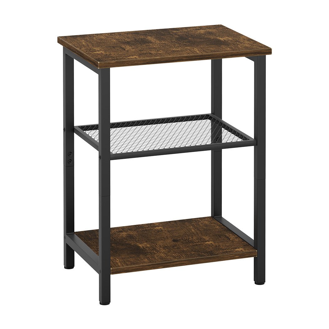 3 - Tier Side Table with Mesh and MDF Shelves - Brown and Black - Rivercity House & Home Co. (ABN 18 642 972 209) - Affordable Modern Furniture Australia