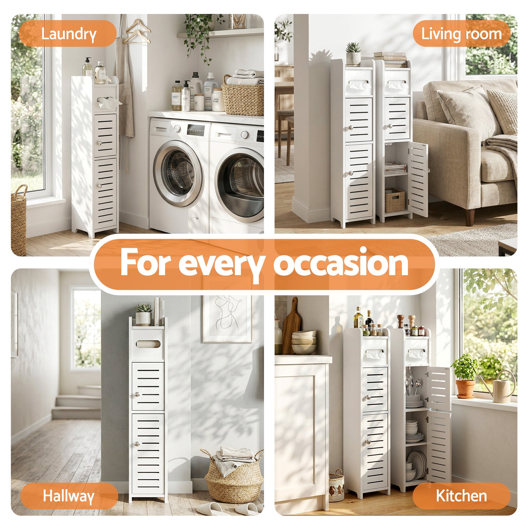 3-Tier Slim Bathroom Storage Cabinet with Toilet Paper Holder - White - Furniture > Bathroom > Bathroom Cabinets, Cupboards & Storage - Rivercity House & Home Co. (ABN 18 642 972 209) - Affordable Modern Furniture Australia