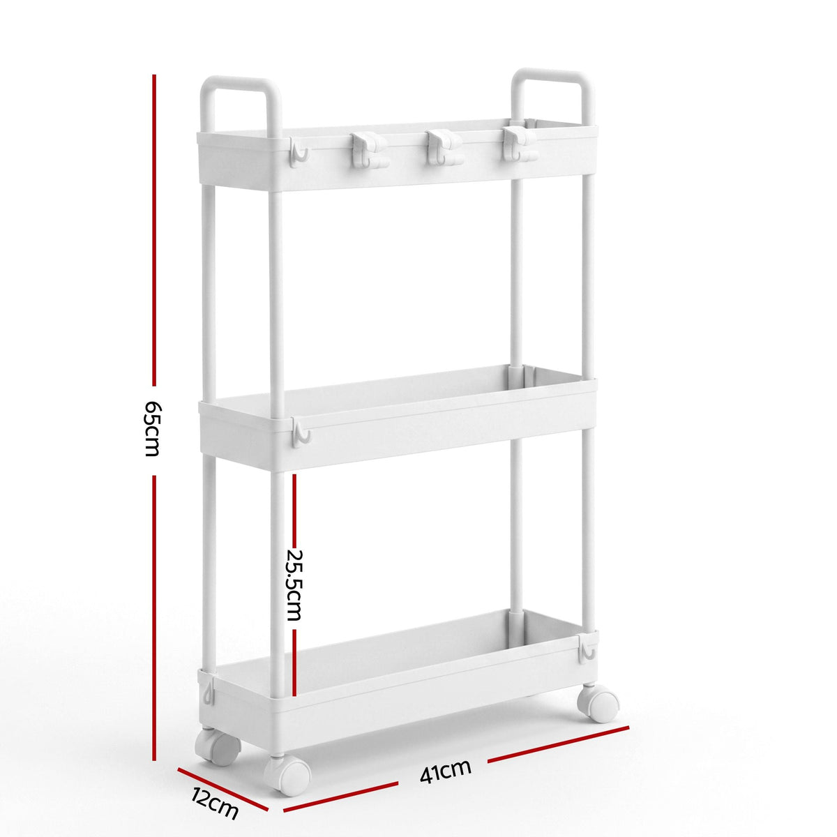 3 Tier Slim Storage Trolley Narrow Utility Organiser Rack - White - Furniture > Dining > Kitchen & Dining Trolleys - Rivercity House & Home Co. (ABN 18 642 972 209) - Affordable Modern Furniture Australia