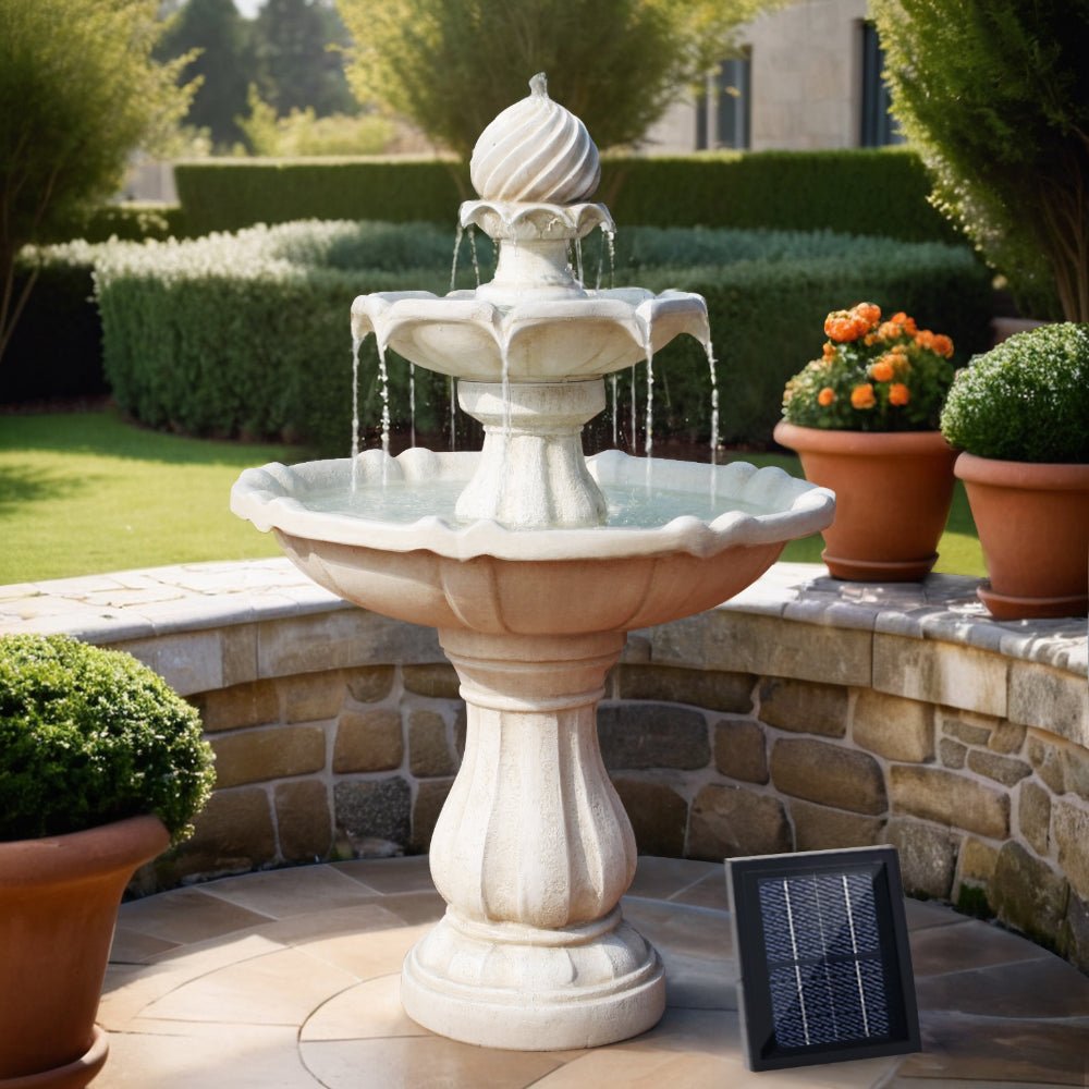 3 Tier Solar Powered Water Fountain - Ivory - Rivercity House & Home Co. (ABN 18 642 972 209) - Affordable Modern Furniture Australia