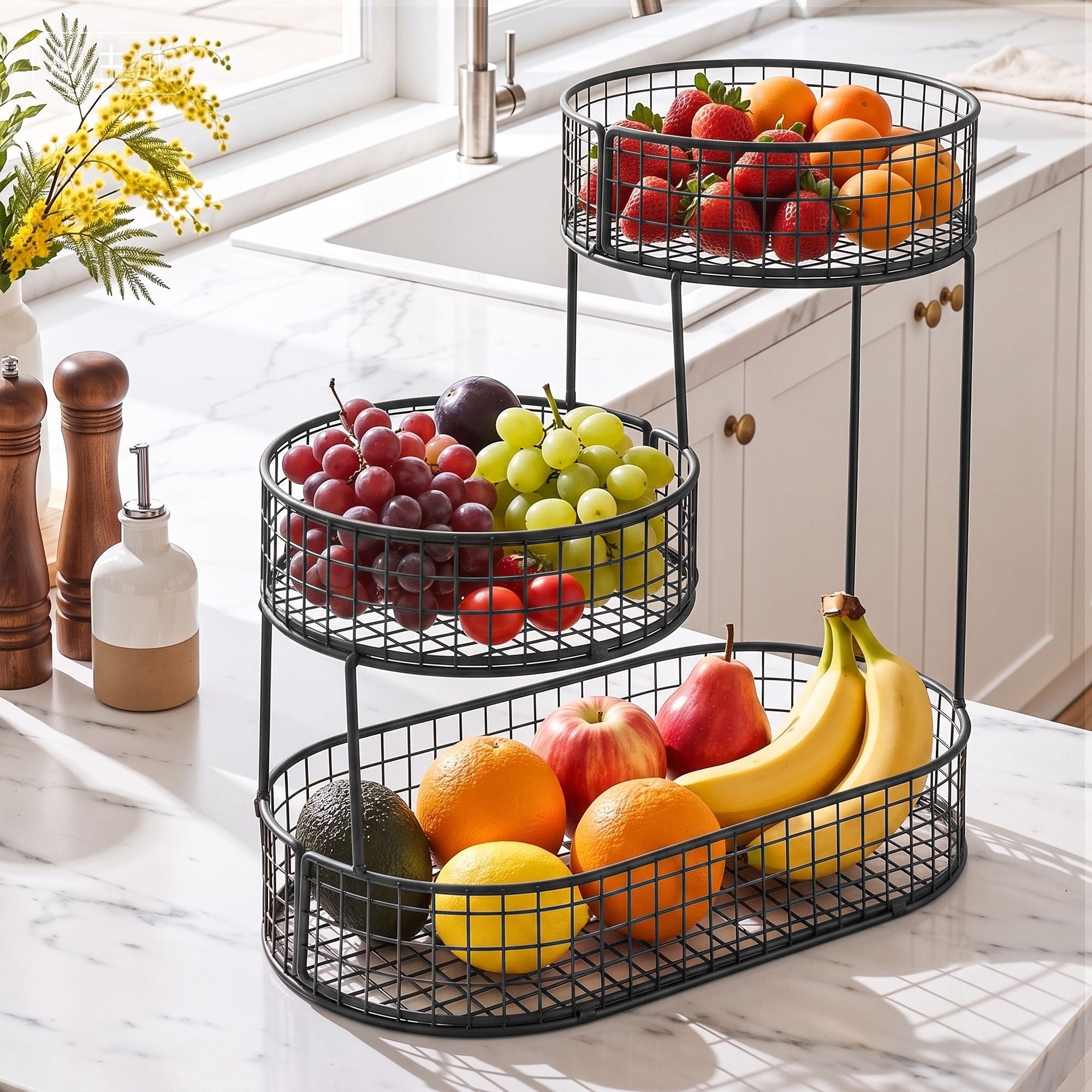 3-Tier Space Saving Fruit Basket Bowl Kitchen Food Storage Organiser - Black - Home & Garden > Kitchenware > Food Storage - Rivercity House & Home Co. (ABN 18 642 972 209) - Affordable Modern Furniture Australia