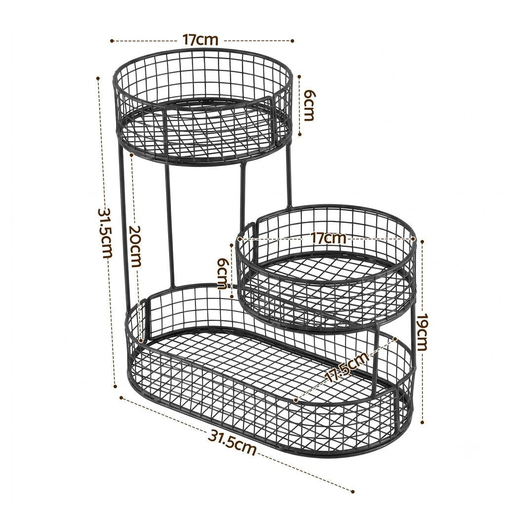 3-Tier Space Saving Fruit Basket Bowl Kitchen Food Storage Organiser - Black - Home & Garden > Kitchenware > Food Storage - Rivercity House & Home Co. (ABN 18 642 972 209) - Affordable Modern Furniture Australia