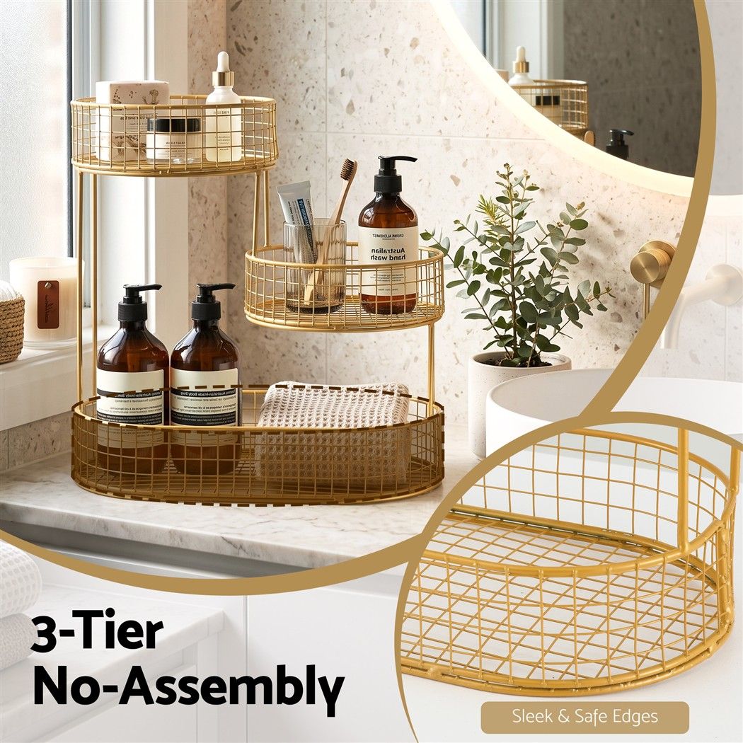 3-Tier Space Saving Fruit Basket Bowl Kitchen Storage Organiser - Golden - Home & Garden > Kitchenware > Food Storage - Rivercity House & Home Co. (ABN 18 642 972 209) - Affordable Modern Furniture Australia