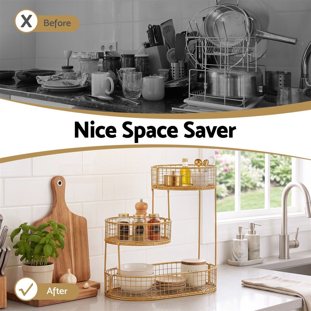 3-Tier Space Saving Fruit Basket Bowl Kitchen Storage Organiser - Golden - Home & Garden > Kitchenware > Food Storage - Rivercity House & Home Co. (ABN 18 642 972 209) - Affordable Modern Furniture Australia