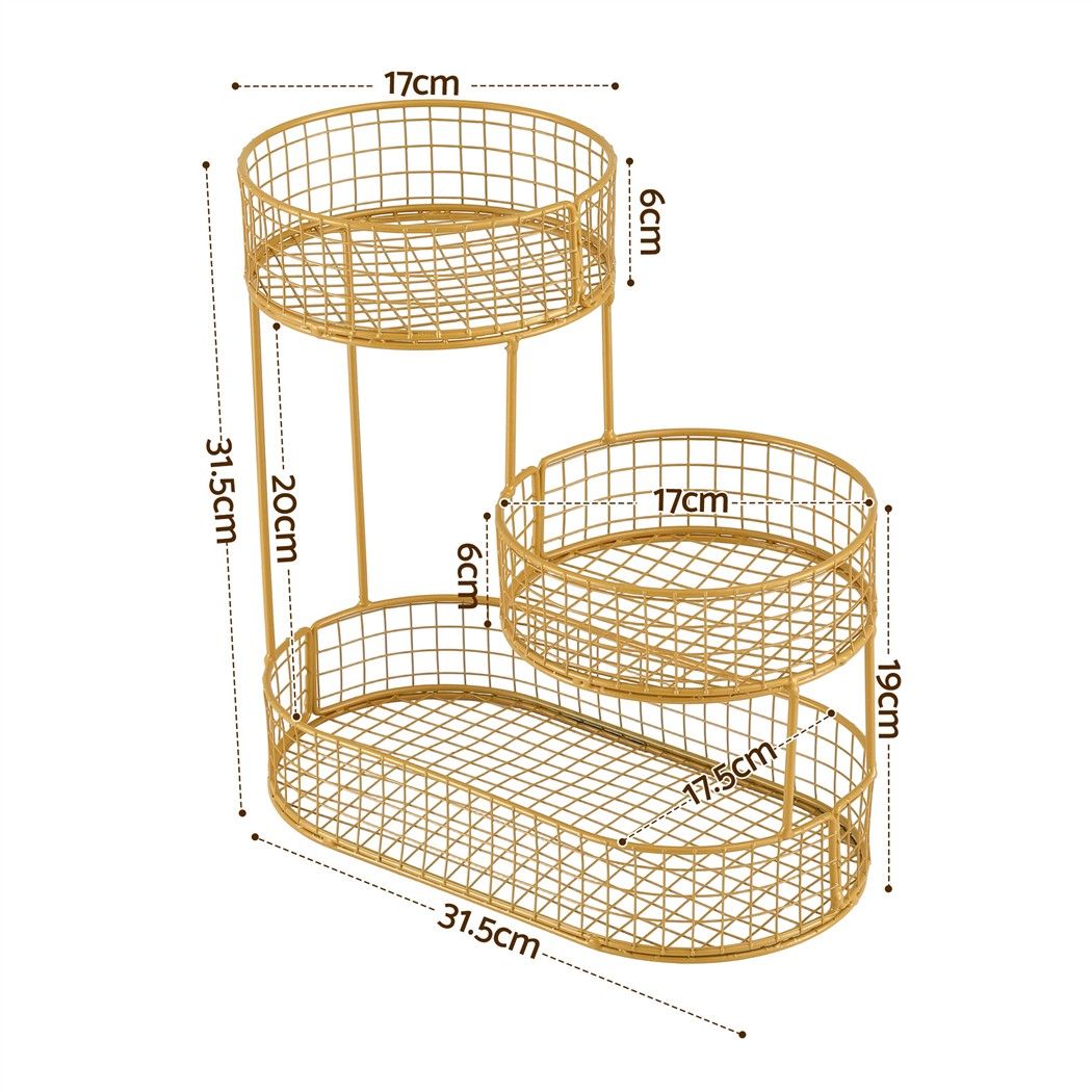 3-Tier Space Saving Fruit Basket Bowl Kitchen Storage Organiser - Golden - Home & Garden > Kitchenware > Food Storage - Rivercity House & Home Co. (ABN 18 642 972 209) - Affordable Modern Furniture Australia