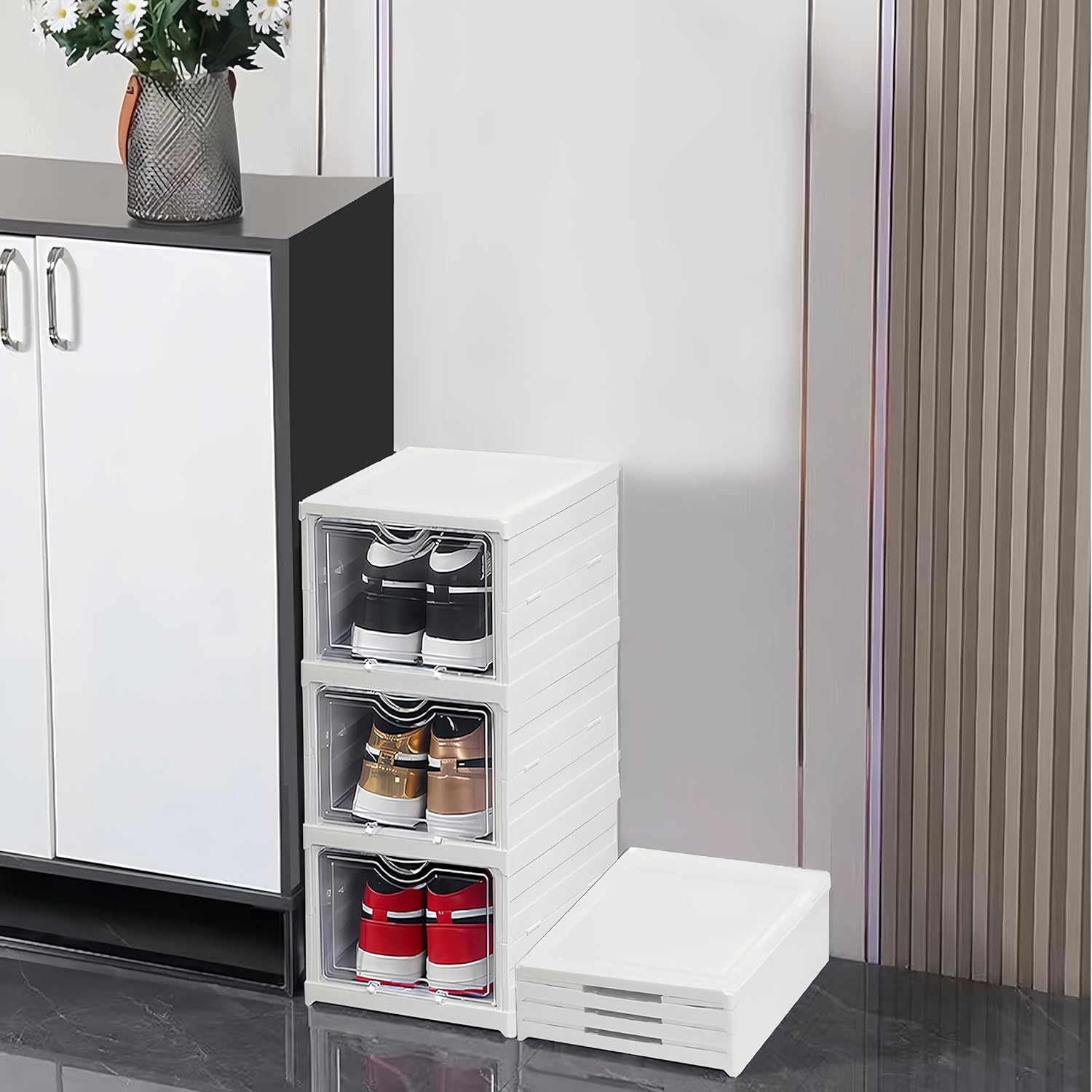 3 - Tier Stackable Shoe Storage Box Organizer with Clear Door for Closet, Entryway or Cabinet - Health & Beauty > Cosmetic Storage > Makeup Organisation & Storage - Rivercity House & Home Co. (ABN 18 642 972 209) - Affordable Modern Furniture Australia