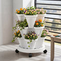 3 Tier Stackable Vertical Planter Tower Strawberry Pot Wheels White