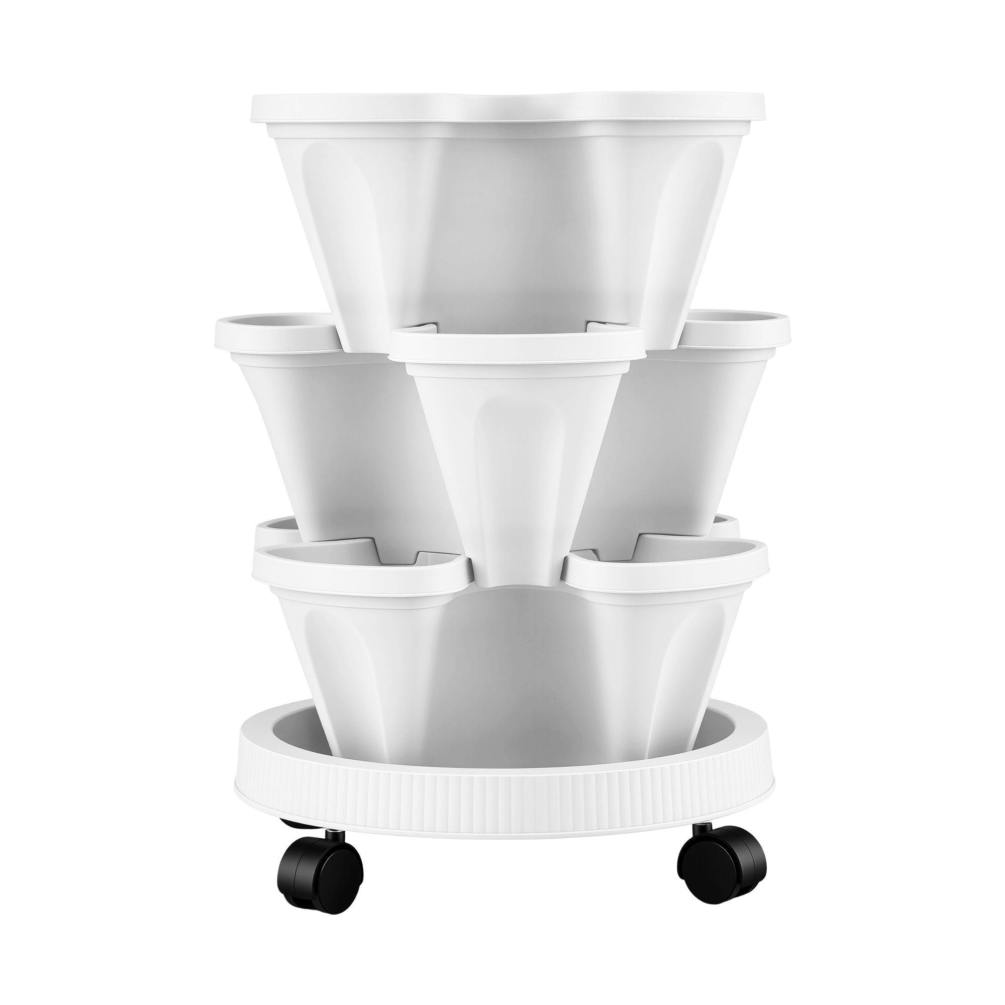 3 Tier Stackable Vertical Planter Tower Strawberry Pot Wheels White - Home & Garden > Garden Beds > Garden Beds & Planters - Rivercity House & Home Co. (ABN 18 642 972 209) - Affordable Modern Furniture Australia