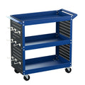 3-Tier Tool Cart with Pegboard Hooks and Screwdriver Storage - Blue