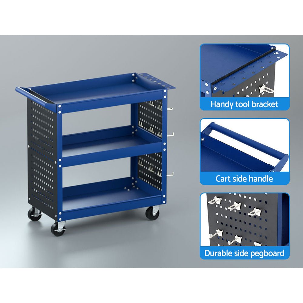 3 - Tier Tool Cart Storage Trolley Workshop Garage Pegboard Hooks Blue - Tools > Tools Storage > Utility Trolleys - Rivercity House & Home Co. (ABN 18 642 972 209) - Affordable Modern Furniture Australia