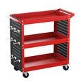 3-Tier Tool Cart with Pegboard Hooks and Screwdriver Storage - Red