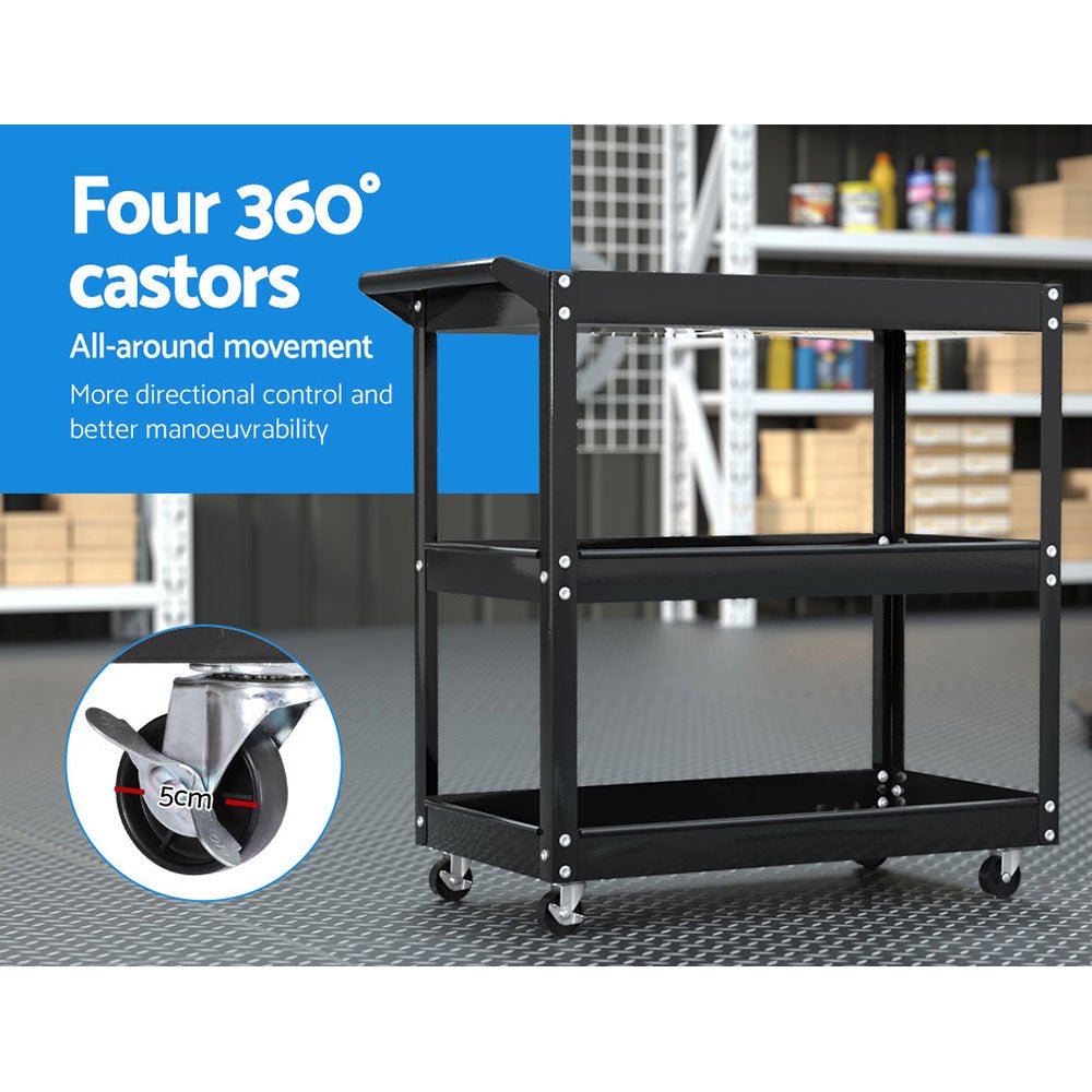3 - Tier Tool Cart Trolley Workshop Garage Storage Organizer Black - Sports & Fitness > Bikes & Accessories > Bicycle Stands & Storage - Rivercity House & Home Co. (ABN 18 642 972 209) - Affordable Modern Furniture Australia