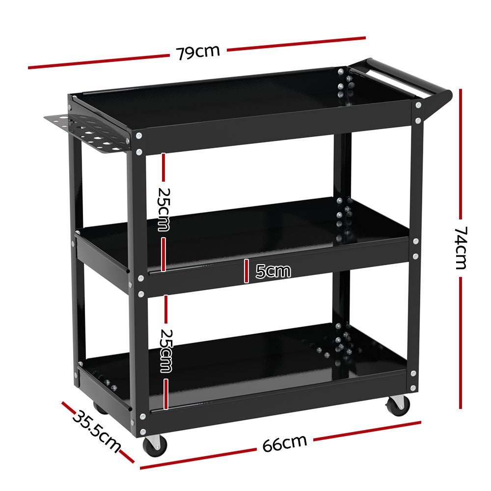 3 - Tier Tool Cart Trolley Workshop Garage Storage Organizer Black - Sports & Fitness > Bikes & Accessories > Bicycle Stands & Storage - Rivercity House & Home Co. (ABN 18 642 972 209) - Affordable Modern Furniture Australia